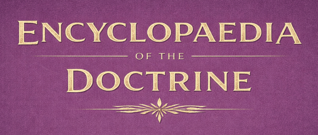 Encyclopaedia of the Doctrine in gold text on a purple background.